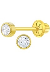 beautiful teeny-tiny gold clear birthstone earrings for babies and children
